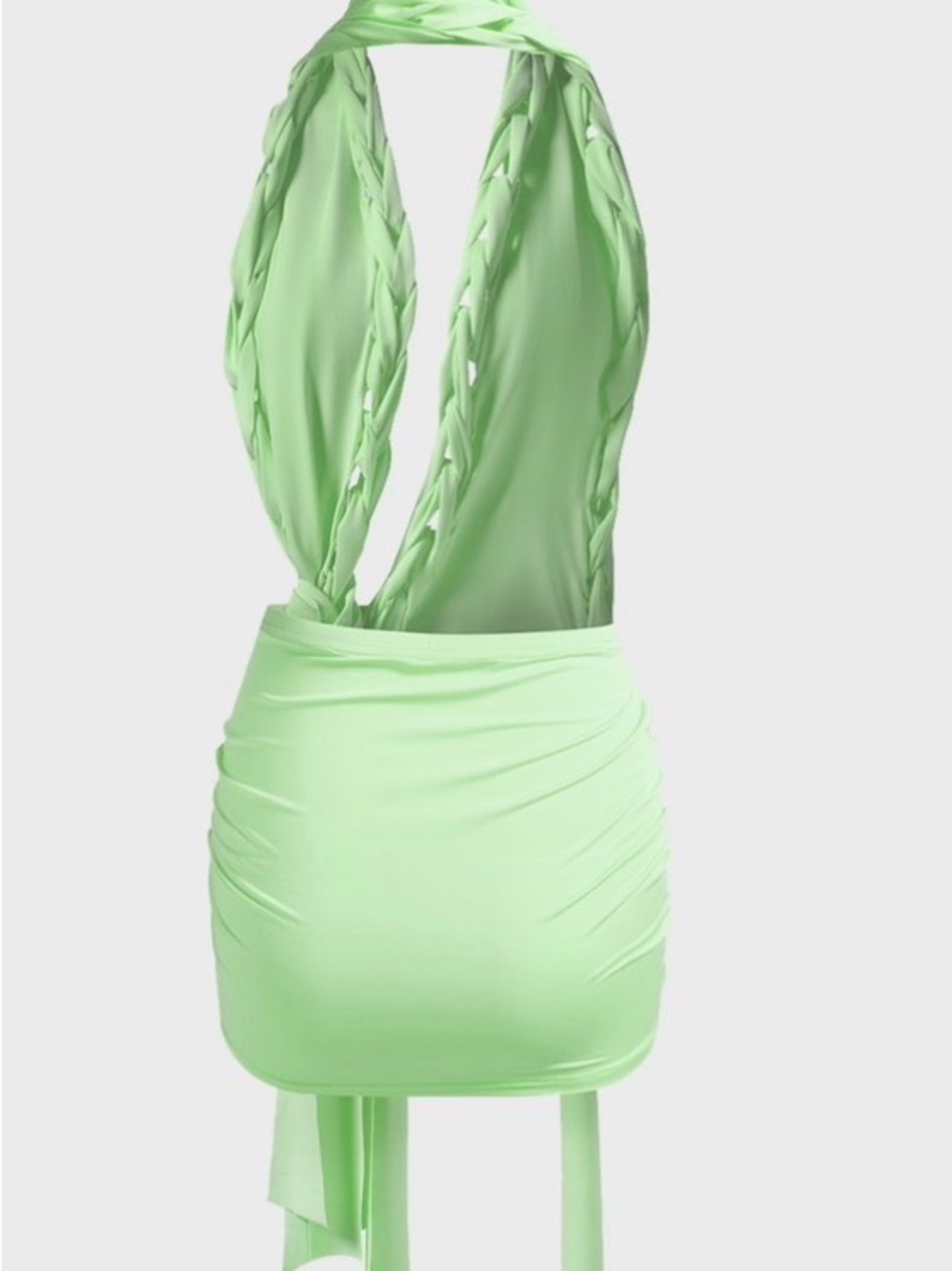 Braided Halter Mini Dress in Pastel Green - Picture 4 of 4